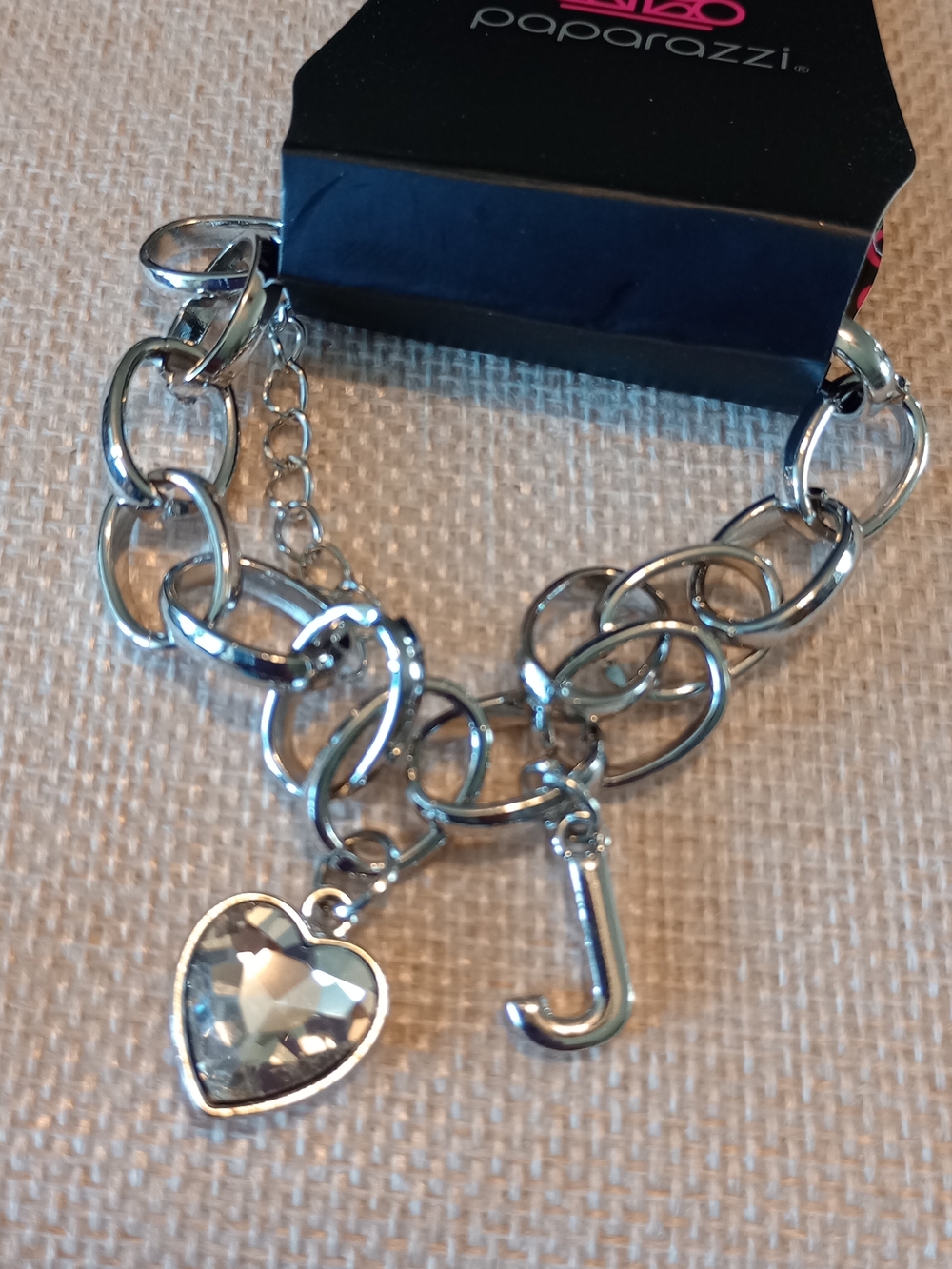 paparazzi Silver Heart Charm Bracelet with Initial J